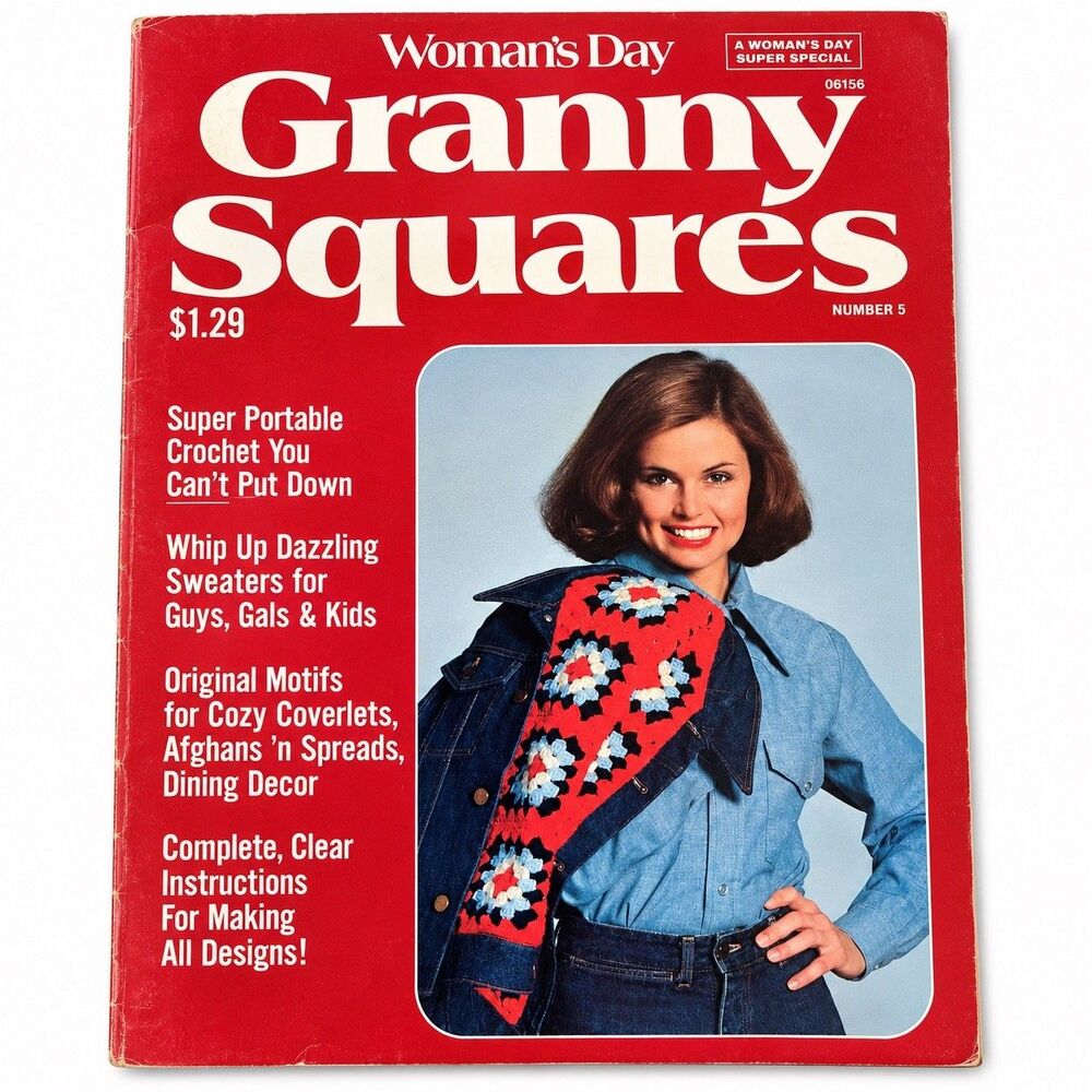 Womans Day Granny Square Magazine Vtg Sew Crochet Knit 1977 DIY Crafts